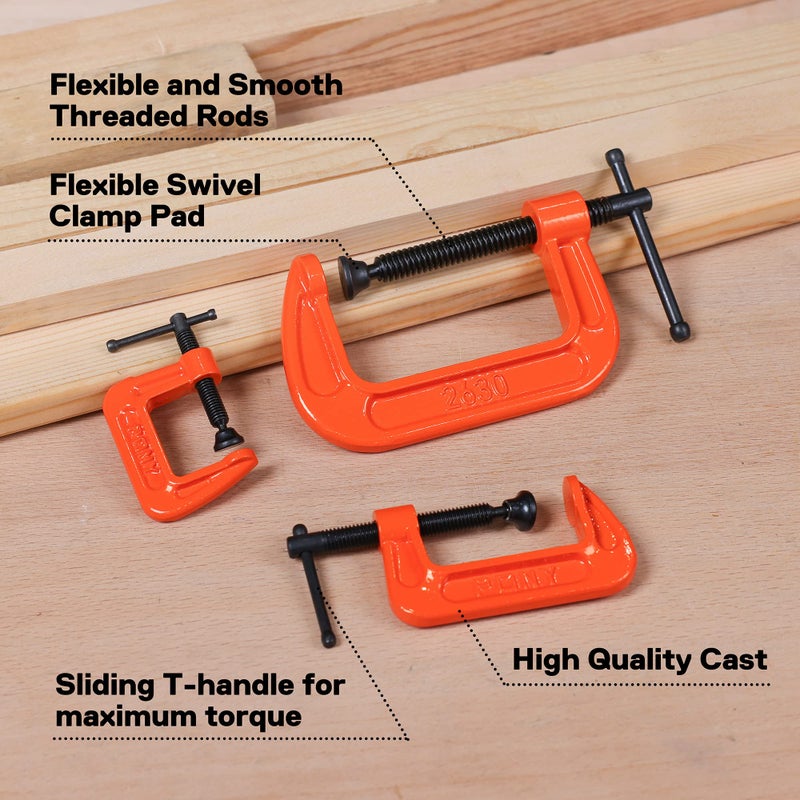 PONY Malleable Iron C-Clamp Set, 3-Piece, (1", 2", 3") - Image 5